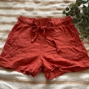 Paper bag high waist linen shorts